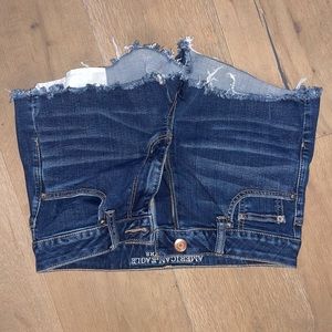 American Eagle Navy Frayed Edge Denim Shorts